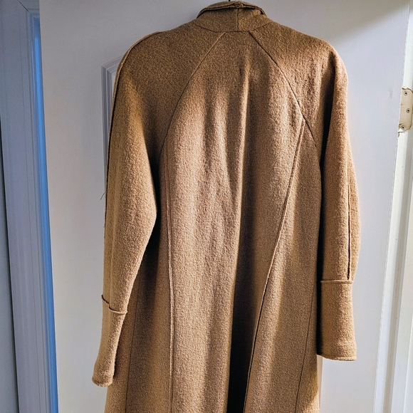 Tahari Camel Boiled Wool Open Coat | Draped Lapel Elegant Outerwear | Size M - Picture 5 of 7